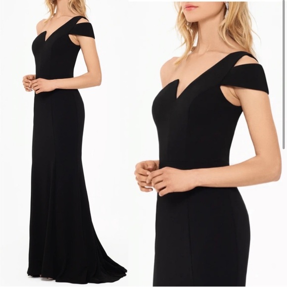 Betsy & Adam NEW Formal One Shoulder Black Floor Length Gown Size 8 - Picture 5 of 11